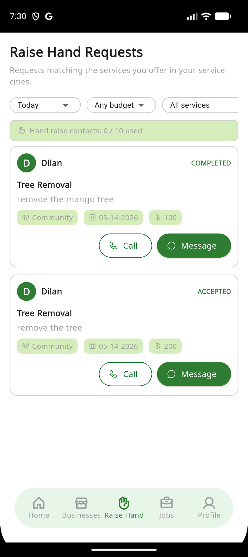 Raise hand for help requests